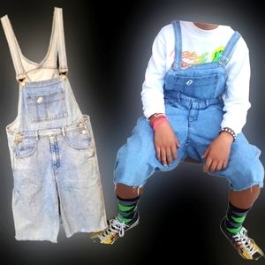Vtg 90s Guess men Marciano acid wash blue jean denim cut off overalls S NWOT